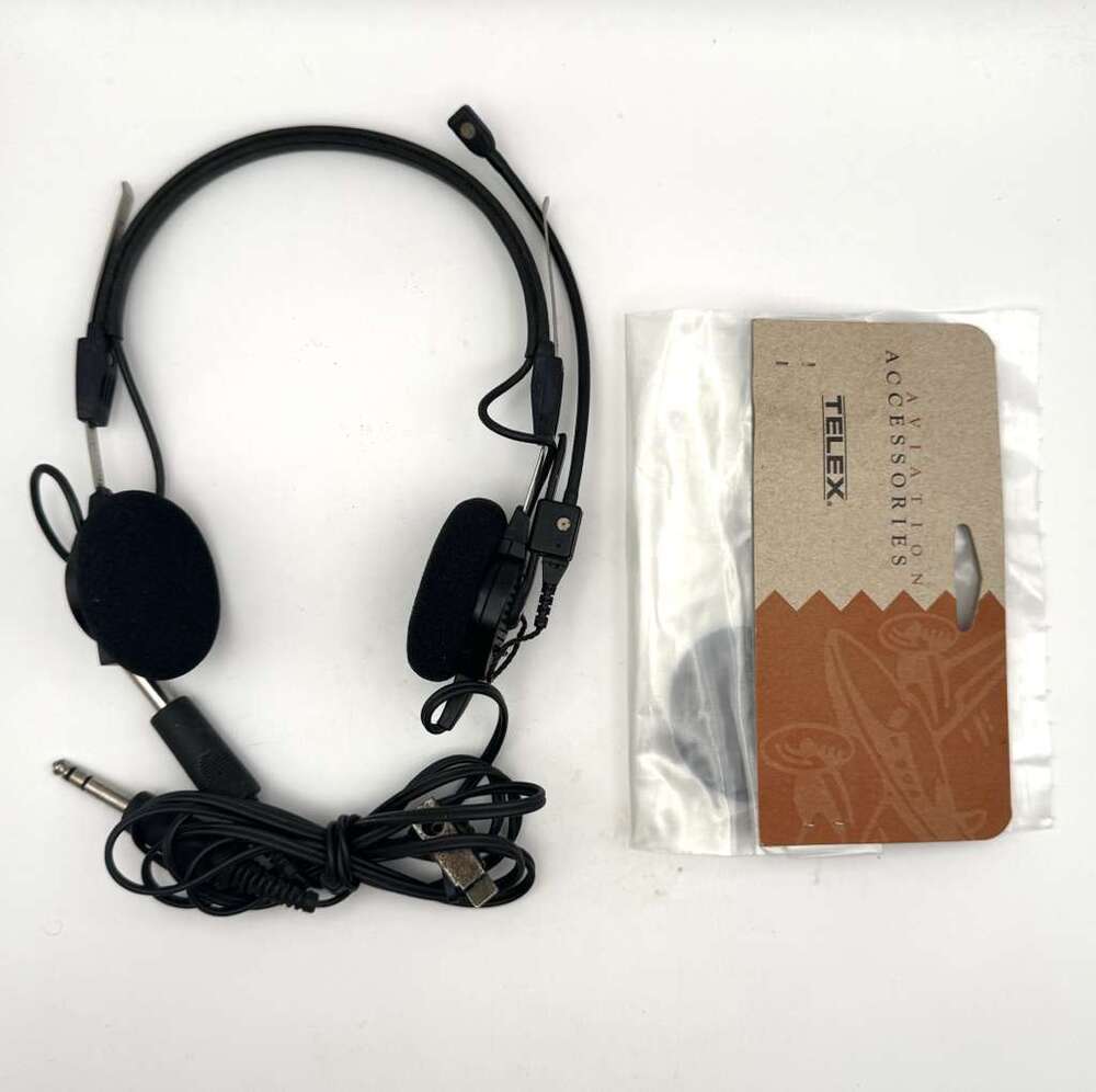 Telex Airman 750 64300-000 Aviation Headset Boom Mic Dual Plug Ear Covers
